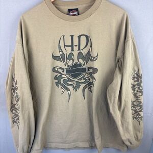 Y2K Harley Davidson 2XL Tribal Sleeve Hit Flame Graphic Long Sleeve Shirt 2004